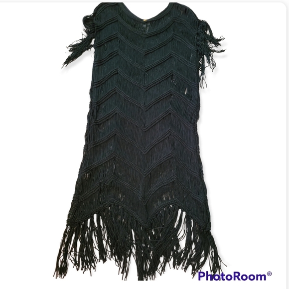 PILYQ MIDNIGHT Crochet Fringe Swimsuit Cover Up Black  Dress - Picture 5 of 12